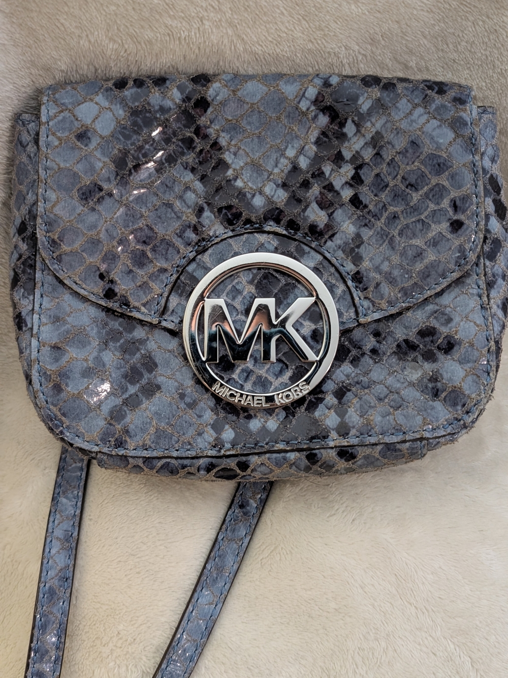 Michael Kors Snake-Embossed Blue Crossbody Bag